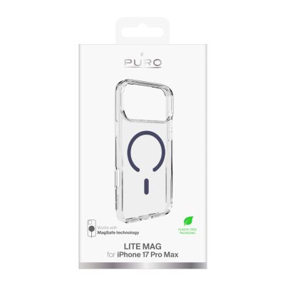 2. Puro Lite Mag TPU+PC Case Compatible with MagSafe for iPhone 17 Pro Max - Transparent with Blue Ring