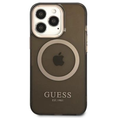 3. Guess Gold Outline Translucent MagSafe Case for iPhone 13 Pro / iPhone 13 - Black