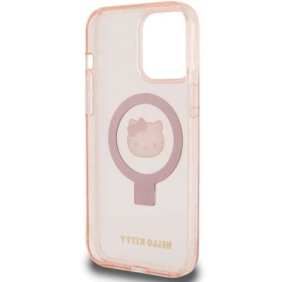 7. Hello Kitty Ring Stand Glitter Electrop Logo MagSafe Case for iPhone 15 Pro Max - Pink