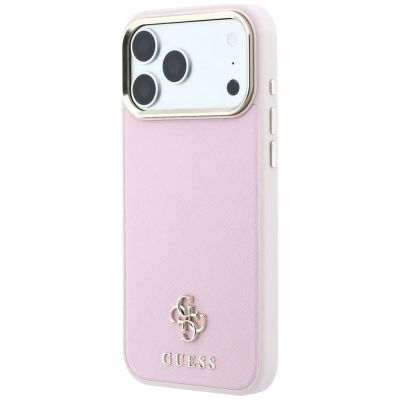 2. Guess Saffiano Small 4G & Classic Logo MagSafe Case for iPhone 18 Pro / 17 Pro – Pink