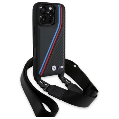 3. BMW M Edition Carbon Tricolor Lines & Strap Case for iPhone 16 Pro Max - Black