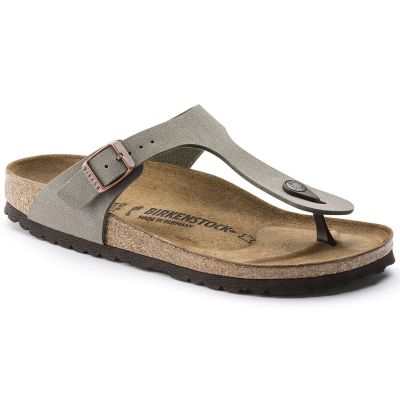 Birkenstock Gizeh Birko-Flor Nubuck Stone Regular Women's Flip-Flops Gray-Beige Wide (43391)