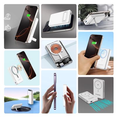 12. Powerbank Wozinsky WLWP-10KA0Y3WS 22.5W PD Qi2 10000 mAh, with stand, 1x USB-A, 1x USB-C - white