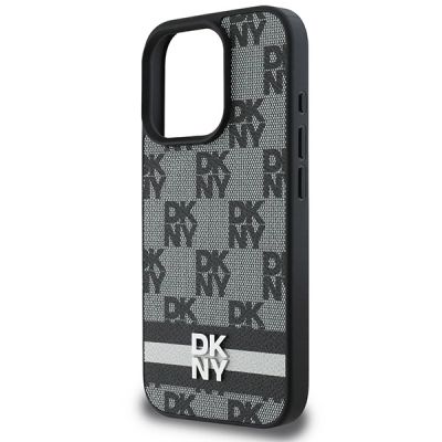 6. DKNY Checkered Pattern & Printed Stripes Case for iPhone 16 Pro Max - Black