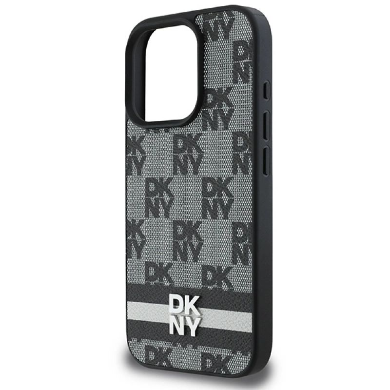 6. DKNY Checkered Pattern & Printed Stripes Case for iPhone 16 Pro Max - Black