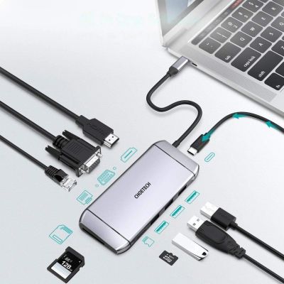 3. Choetech 9in1 multifunctional USB Type C HUB - 3x USB 3.2 Gen 1 / SD and TF memory card reader / HDMI 4K 30Hz / VGA Full HD 60Hz / USB Type C / RJ45 gray (HUB-M15 gray)