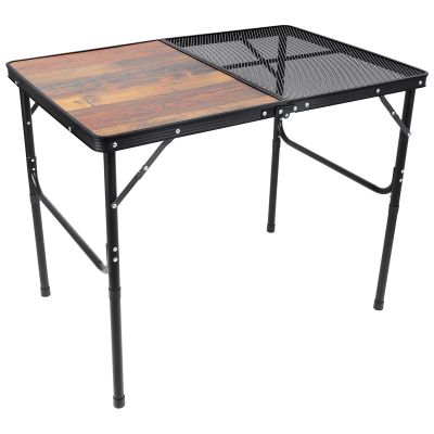 12. FOLDABLE CAMPING TABLE 90X60X36-68CM STEEL MESH WOOD