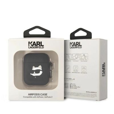 3. Karl Lagerfeld KLA2RUNCHK AirPods 1/2 cover black/black Silicone Choupette Head 3D