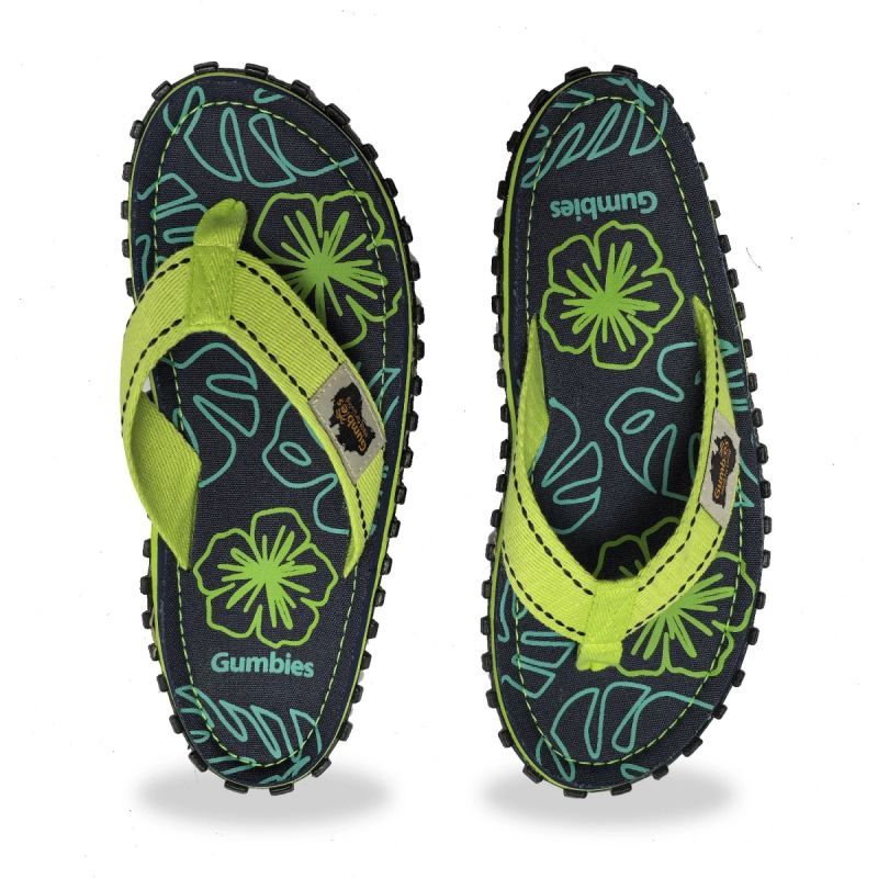 12. Gumbies Islander Flip-Flops Lime Hibiscus GU-FFISL148