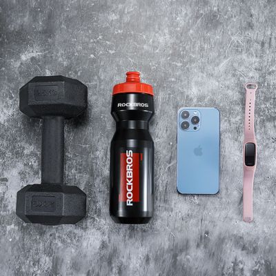 5. Rockbros 750 ml Bike Bottle - Transparent Black with Red Mouthpiece