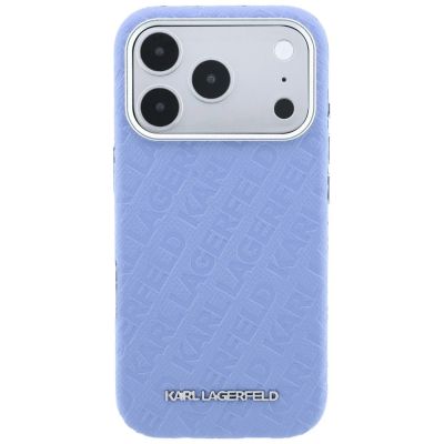 3. Karl Lagerfeld Grained Allover Logo Metal Elongated MagSafe Case for iPhone 17 Pro Max / 18 Pro Max - Blue