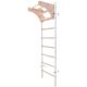 15. GYMNASTIC WOODEN AND METAL WALL BAR WITH 4 HANDLES WITH A WOODEN BAR BENCHK 211W