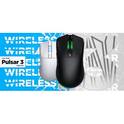 17. HATOR Pulsar 3 Wireless Gaming Mouse Ambidextrous RF Wireless + Bluetooth + USB Type-C Optical 12000 DPI