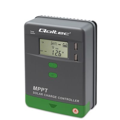 2. Qoltec MPPT Solar Charge Controller with Temperature Sensor 10A | 12V / 24V | LCD | 2 x USB | Bluetooth | APP | GEL | LiFePO4