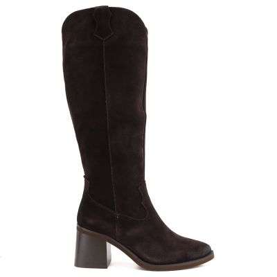 2. Women's leather cowboy boots with heels, suede, brown, Vinceza 133103