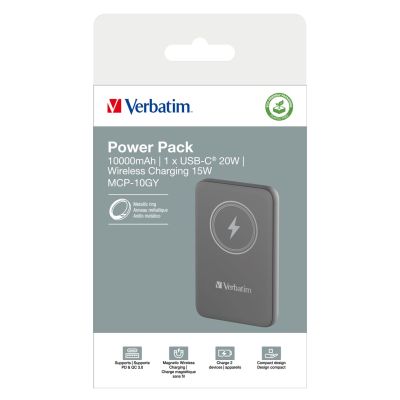 4. Verbatim Charge 'n' Go Lithium Polymer (LiPo) 10000 mAh Wireless Charging Gray