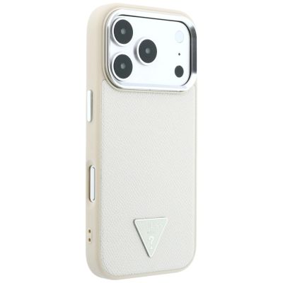 4. Guess Grained Triangle Logo MagSafe Case for iPhone 18 Pro / 17 Pro - Beige