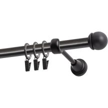 Single Curtain Rod Ø 19 mm Black 320 cm MAX Knob with Rings KOWALSKI