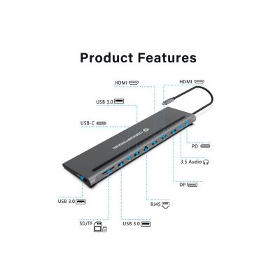 18. CONCEPTRONIC 12-1 USB-C docking station->2xHDMI/3xUSB-A/DP/+ 18cm gr