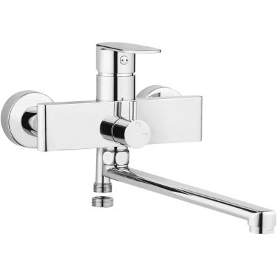 Wall-mounted washbasin/bathtub tap with extended spout - hose connection