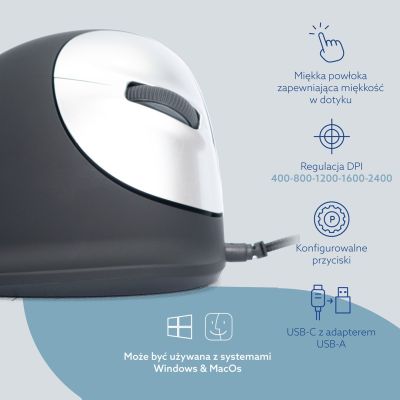 14. Ergonomic mouse for right-handed users R-Go Pele HE USB large black/silver retail