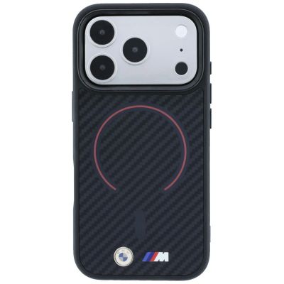 3. BMW M Kevlar Red Print Ring Metal Logo MagSafe Case for iPhone 18 Pro Max / 17 Pro Max - Black
