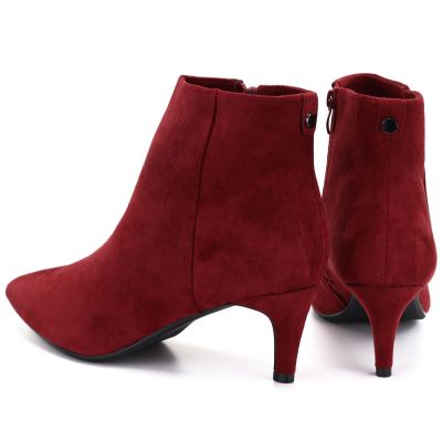 5. Women's insulated ankle boots with a low heel, red suede, Sergio Leone BT-65