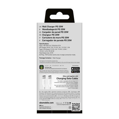 2. SBS TETRPD20W 20W USB-A USB-C Wall Charger with Power Delivery - White