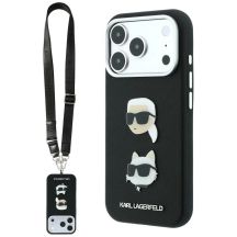 Karl Lagerfeld Saffiano Karl&Choupette Heads Pins Strap Logo Case for iPhone 18 Pro / 17 Pro - Black