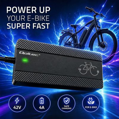 3. Qoltec Fast Charger for Electric Bike Scooter 36V | 42V | 4A | Bosch Plug + Power Cable