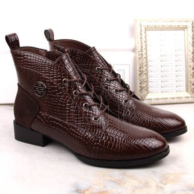 6. Filippo W PAW478B brown patent leather ankle boots with insulated crocodile skin