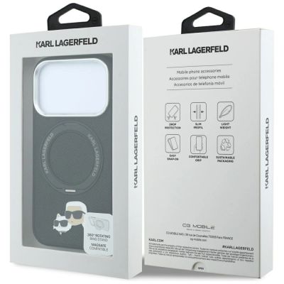 8. Karl Lagerfeld with Ring Stand 360 Karl & Choupette Heads Pin MagSafe Case for iPhone 18 Pro Max / 17 Pro Max - Black