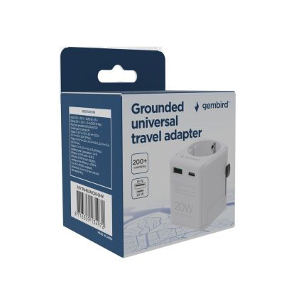 9. GEMBIRD UNIVERSAL GROUNDED TRAVEL ADAPTER 20W, WHITE