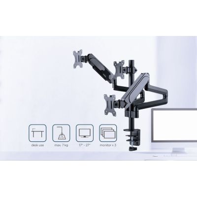 8. GEMBIRD ADJUSTABLE DESK ARM/MOUNT FOR 3 MONITORS 17-27, VESA 100X100MM, UP TO 7 KG