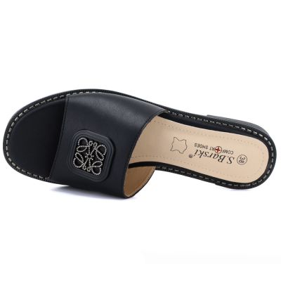 3. Women's black leather flip-flops S.Barski KV61-6019