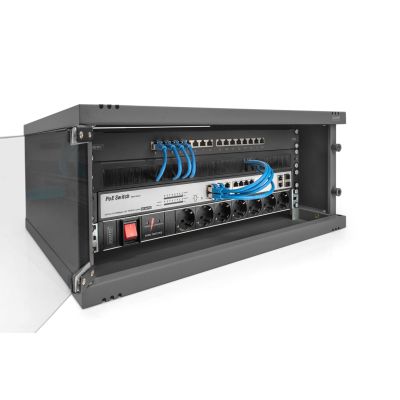 29. 19" 4U wall-mounted network cabinet, SOHO 241 x 540 x 400 mm, glass door, black, unassembled, 60 kg