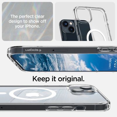 6. Spigen Ultra Hybrid Mag Case with MagSafe for iPhone 14 - Clear/White