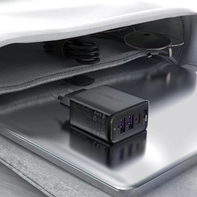 6. Acefast A57 PD 35W GaN charger 2 x USB-A + USB-C with 3 ports - black