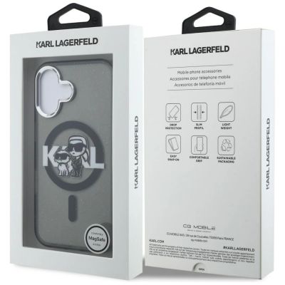 8. Karl Lagerfeld IML Glitter Karl & Choupette Sketch Logo MagSafe Case for iPhone 16 - Black