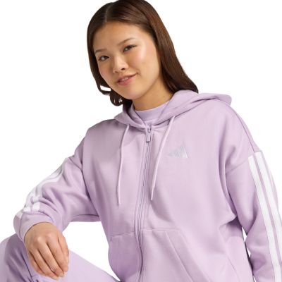 11. Women's adidas Essentials 3-Stripes Full-Zip Fleece Hoodie Purple JY3080