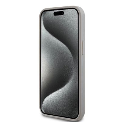 9. DKNY Leather Mono Stripe & Metal Logo case for iPhone 15 / 14 / 13 - beige