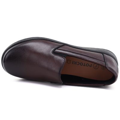 4. Women's leather wedge slip-on shoes, burgundy, Potocki JE19505
