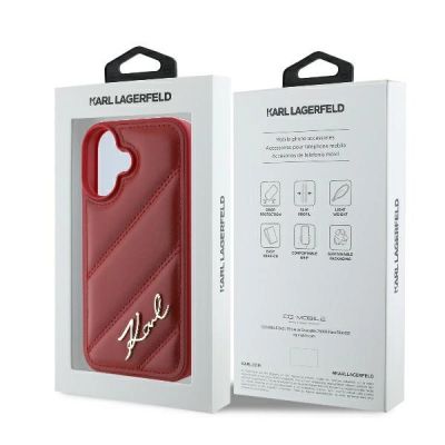 8. Karl Lagerfeld Diagonal Quilted Script iPhone 16 Case - Red
