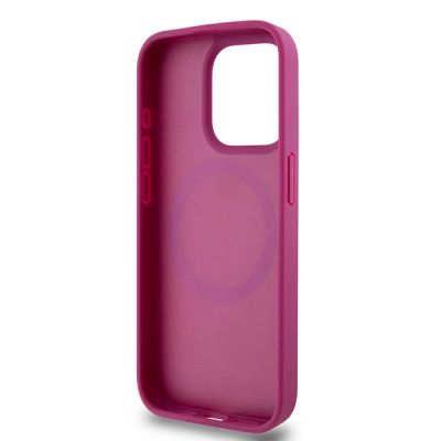 7. DKNY Leather Monogram Pattern Metal Logo MagSafe Case for iPhone 15 Pro - Pink