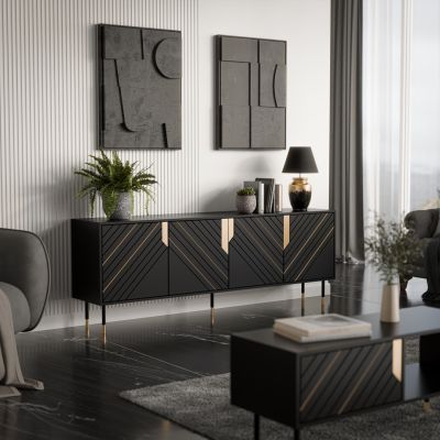 3. 4D MOUNTAIN chest of drawers 204x40x72 black + gold