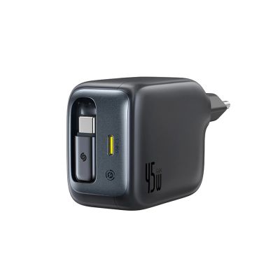 2. Baseus EnerCore CJ11 45W Wall Charger with USB-C Port and Retractable USB-C Cable - Black