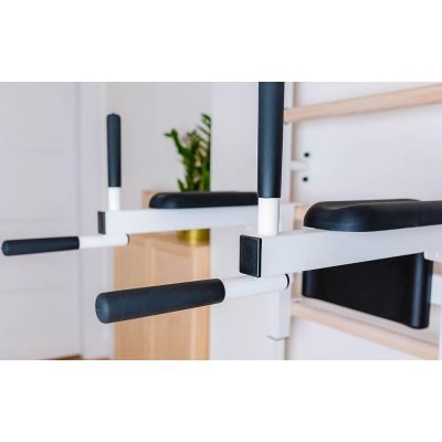 27. WOODEN AND METAL GYMNASTIC WALL BAR WITH BAR, BENCH AND ACCESSORIES BENCHK 233W
