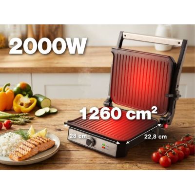 7. ELDOM CONTACT GRILL GK200 2000W, TEMPERATURE CONTROL, TWO FAT CONTAINERS, PLATES WITH NON-STICK COATING