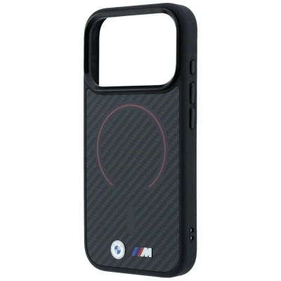 6. BMW M Kevlar Red Print Ring Metal Logo MagSafe Case for iPhone 18 Pro / 17 Pro - Black