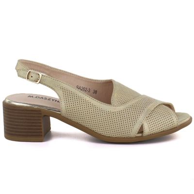 10. Comfortable gold women's sandals with a block heel M.Daszyński SA262-3